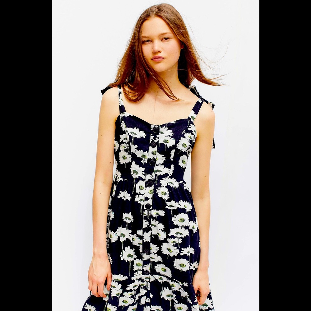 UO Positano Linen Tie-Shoulder Midi Spring Summer Dress (XS)